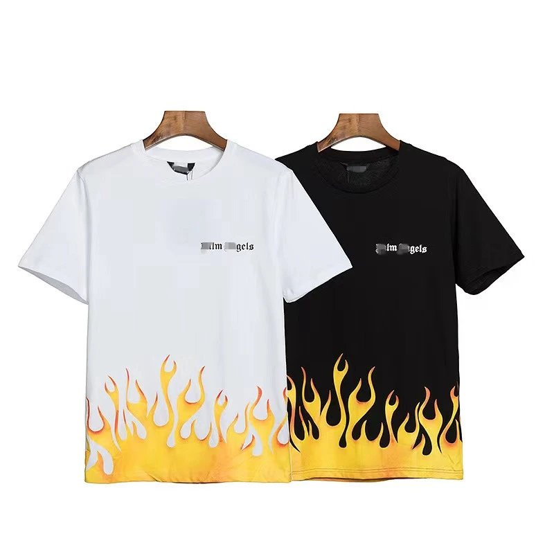 Unisex Flame Print Cotton Tee Ivory/Onyx - Gallery Image 1 - Detailed View