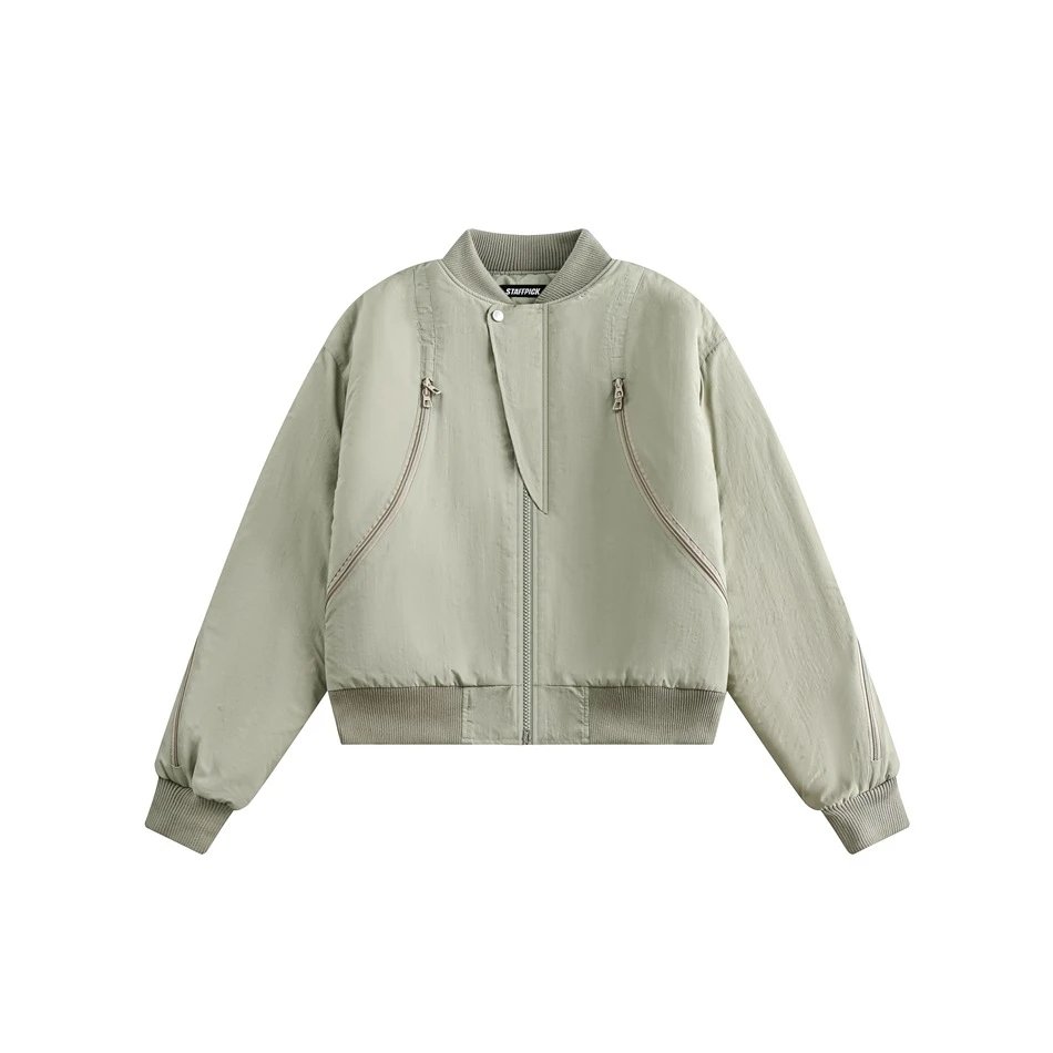 Unisex Retro Oversized Padded MA1 Bomber Jacket Sage Green - High Quality Product Image - Cnfans