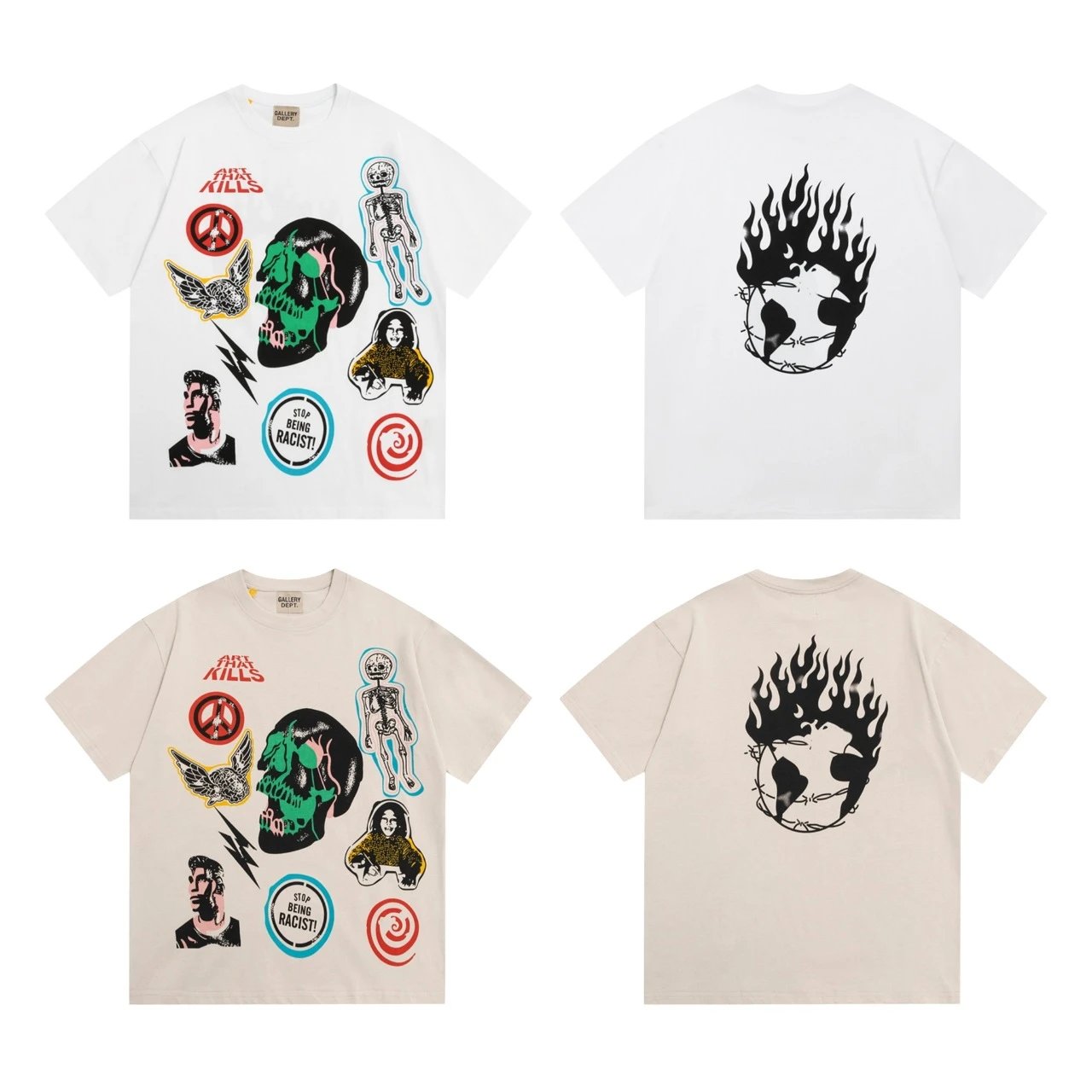 Gallery Dept Skull Flame Tee White - Gallery Dept - Cnfans - $22.08