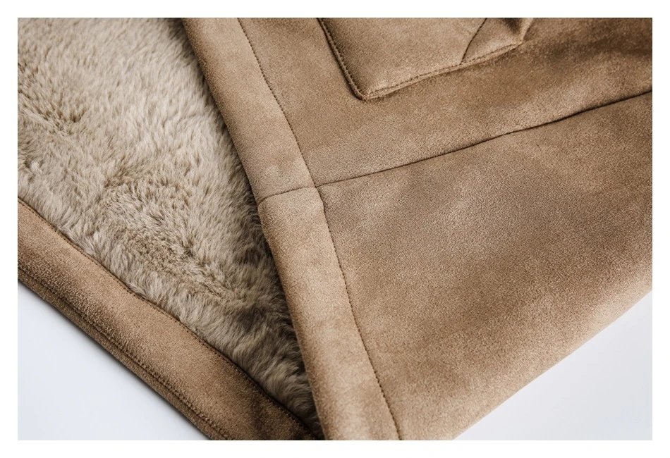 Retro Loose Fit Unisex Faux Suede Sherpa Lined Jacket, Ecru - Gallery Image 15 - Detailed View