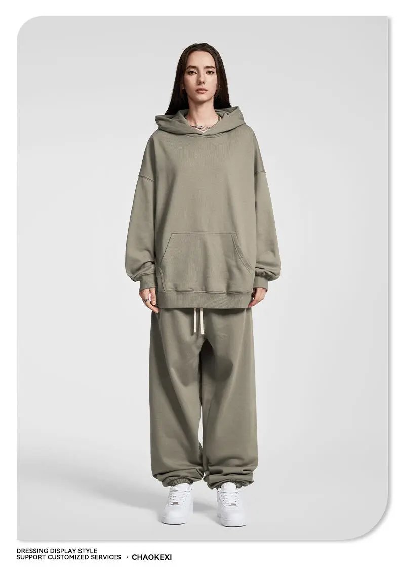 Casual Oversize Hoodie Pants Set Autumn Maroon - Gallery Image 5 - Detailed View