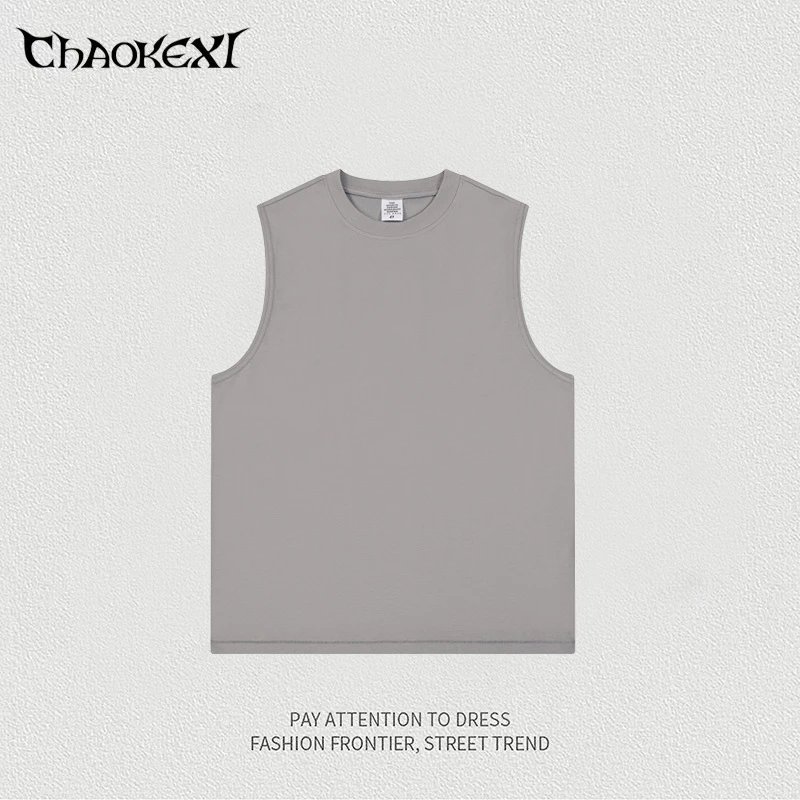 Street Cotton Sleeveless Tank Top Tee, Taupe - Related Product - Cnfans