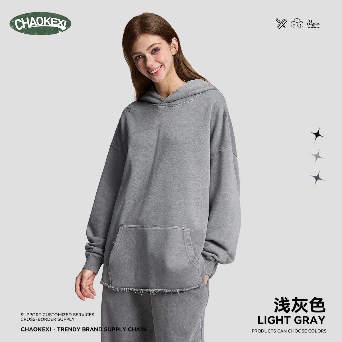 Vintage American Heavyweight Cotton Unisex Hoodie Ash Grey - CHAOKEXI（潮可喜） - Cnfans - $33.47