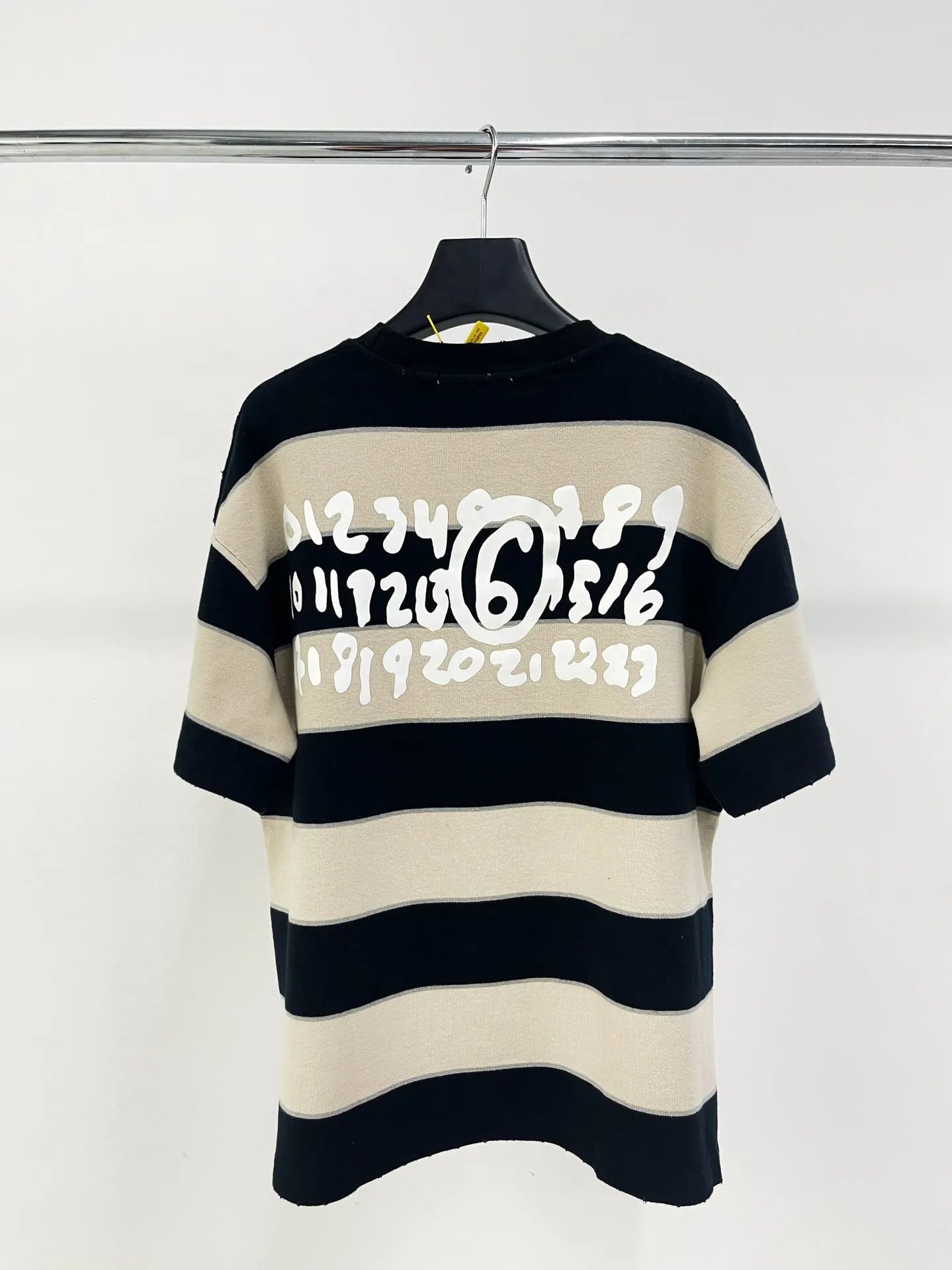 MM6 Striped Logo Tee Tan Black - Gallery Image 2 - Detailed View
