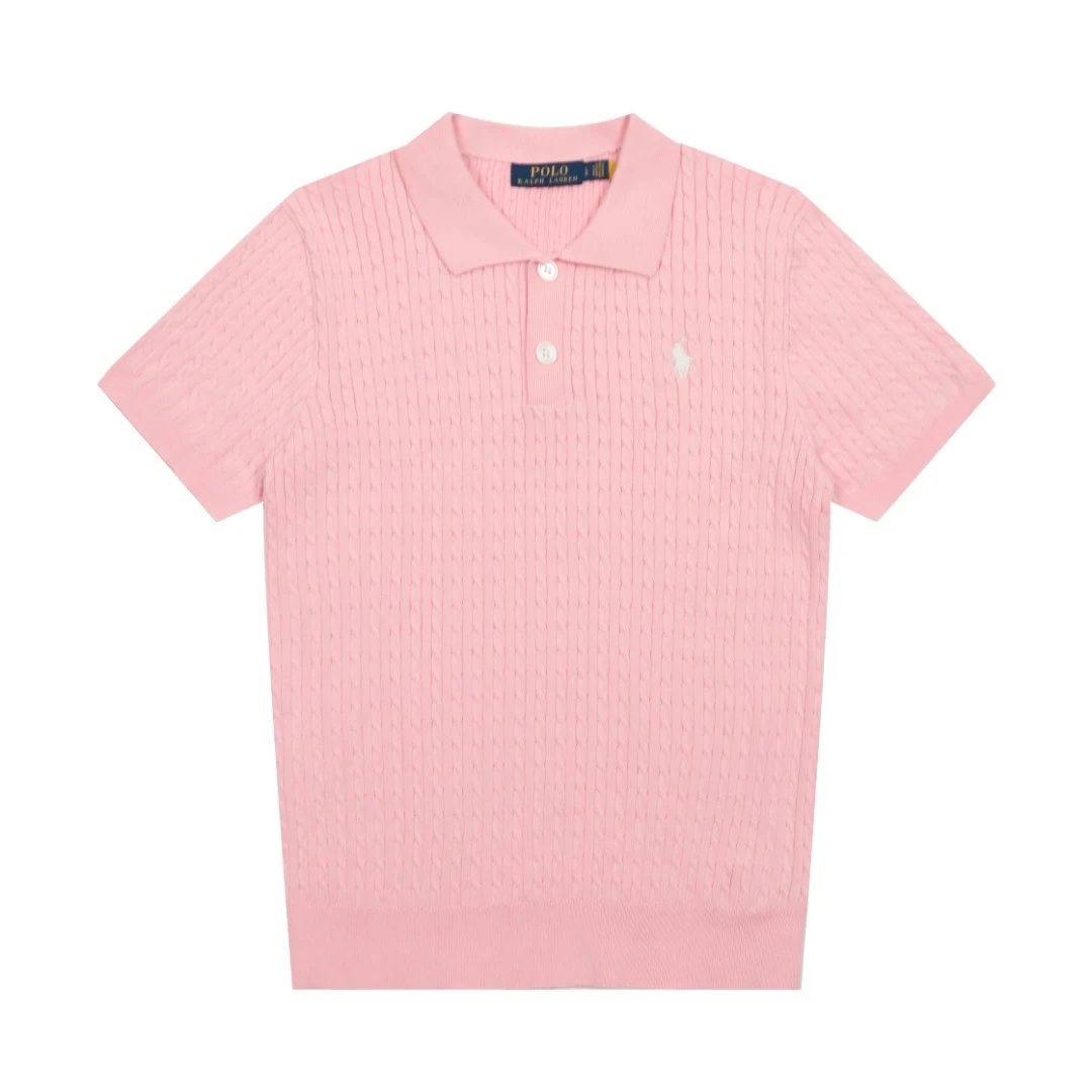 Casual Knit Polo Shirt Summer Short Sleeve Azure - Gallery Image 5 - Detailed View