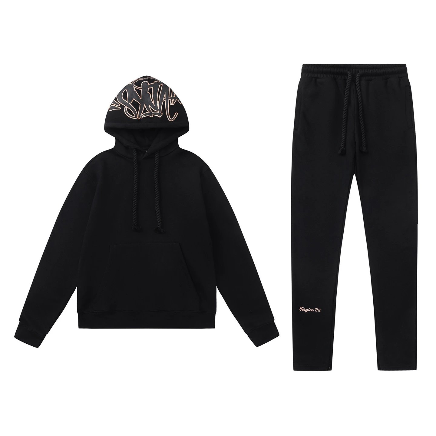 Hip Hop Fleece Hoodie Pant Set Streetwear Onyx - Syna World(Syna) - Cnfans - $65.13