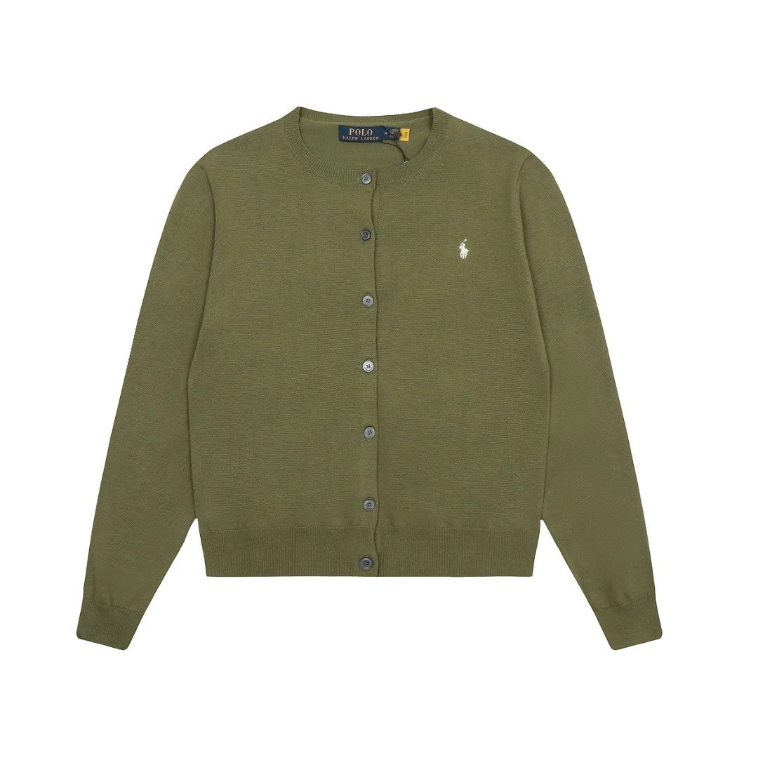 Women's Basic Knit Crewneck Button Cardigan, Olive Green - Ralph Lauren - Cnfans - $32.26