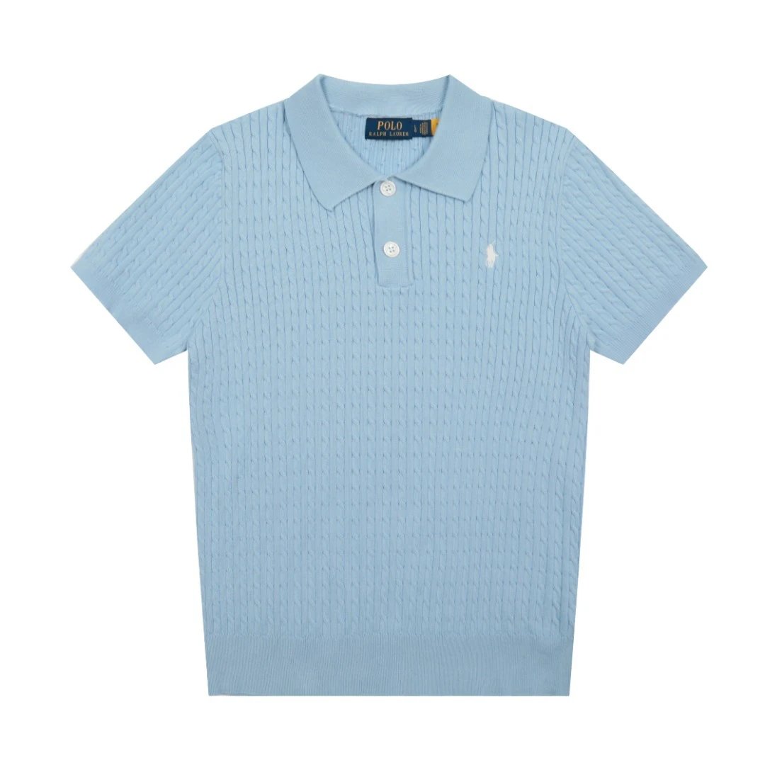 Casual Knit Polo Shirt Summer Short Sleeve Azure - Ralph Lauren - Cnfans - $29.03