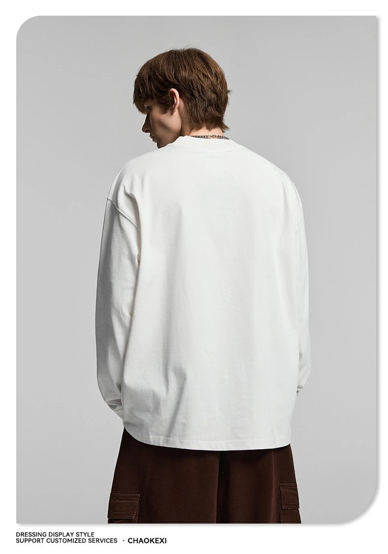 Men's Cotton Long Sleeve Tee Casual Basic Top - Onyx - Gallery Image 4 - Detailed View