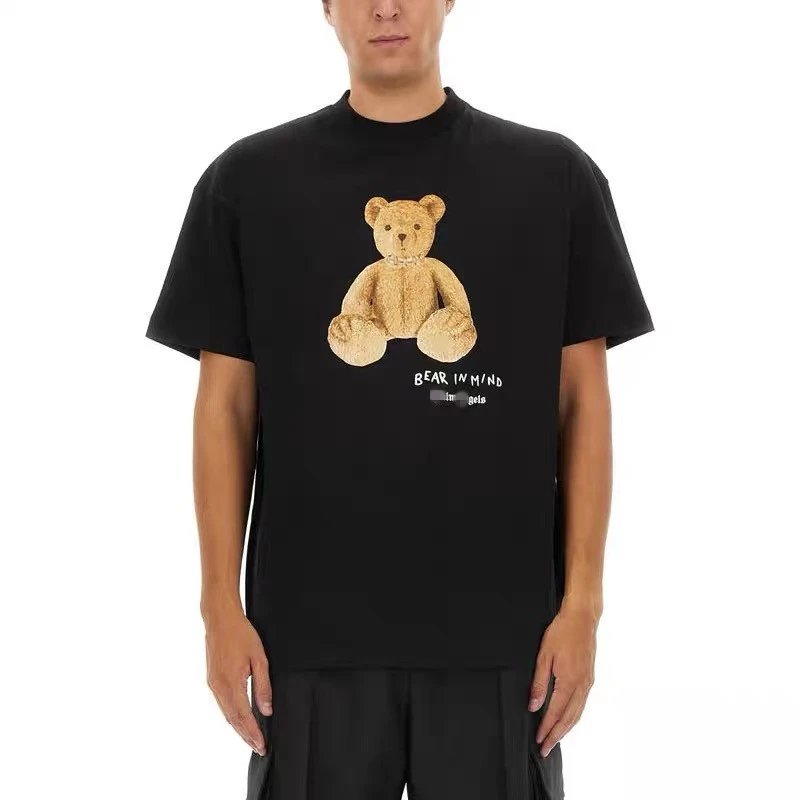 Street Style Teddy Print Cotton T-Shirt Jet Black - Gallery Image 13 - Detailed View