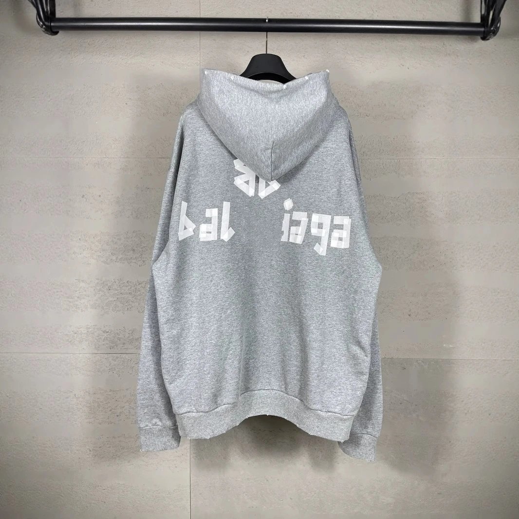 Unisex Oversized Distressed Hoodie, Smile Pocket, Ash Grey - Gallery Image 2 - Detailed View