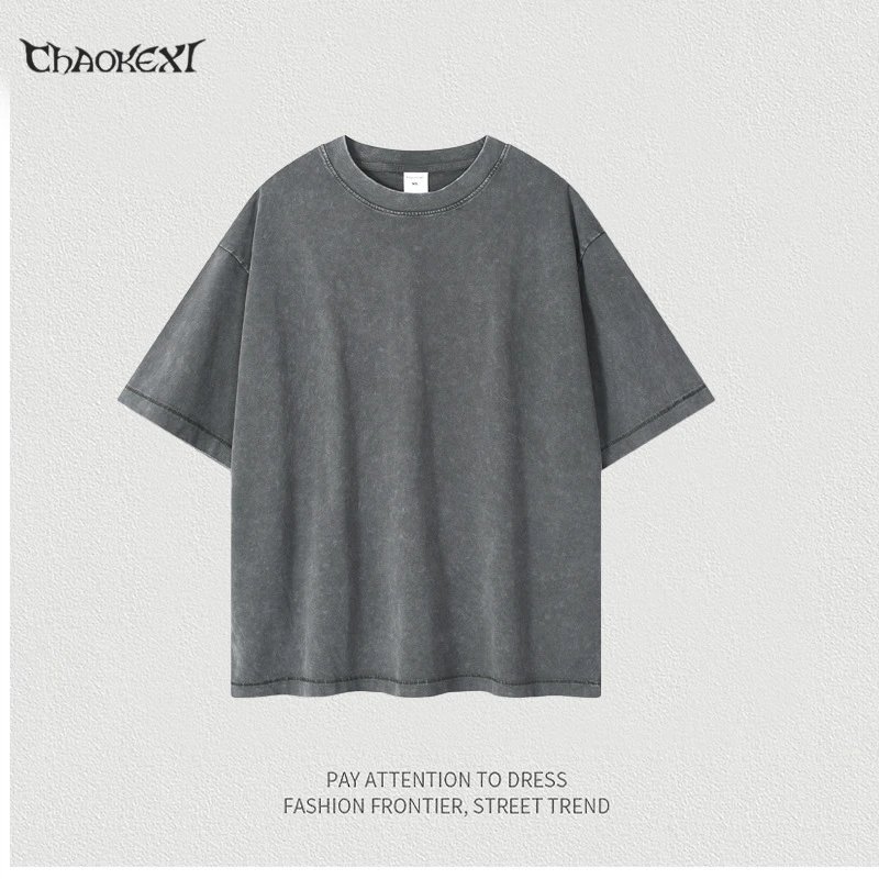 Vintage Cotton Men's T-Shirt Summer Tee, Slate - CHAOKEXI - Cnfans - $19.03