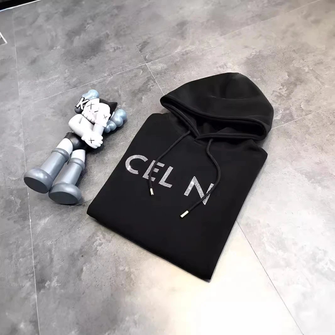 CELINE Letter Rhinestone Hoodie Black - Gallery Image 2 - Detailed View
