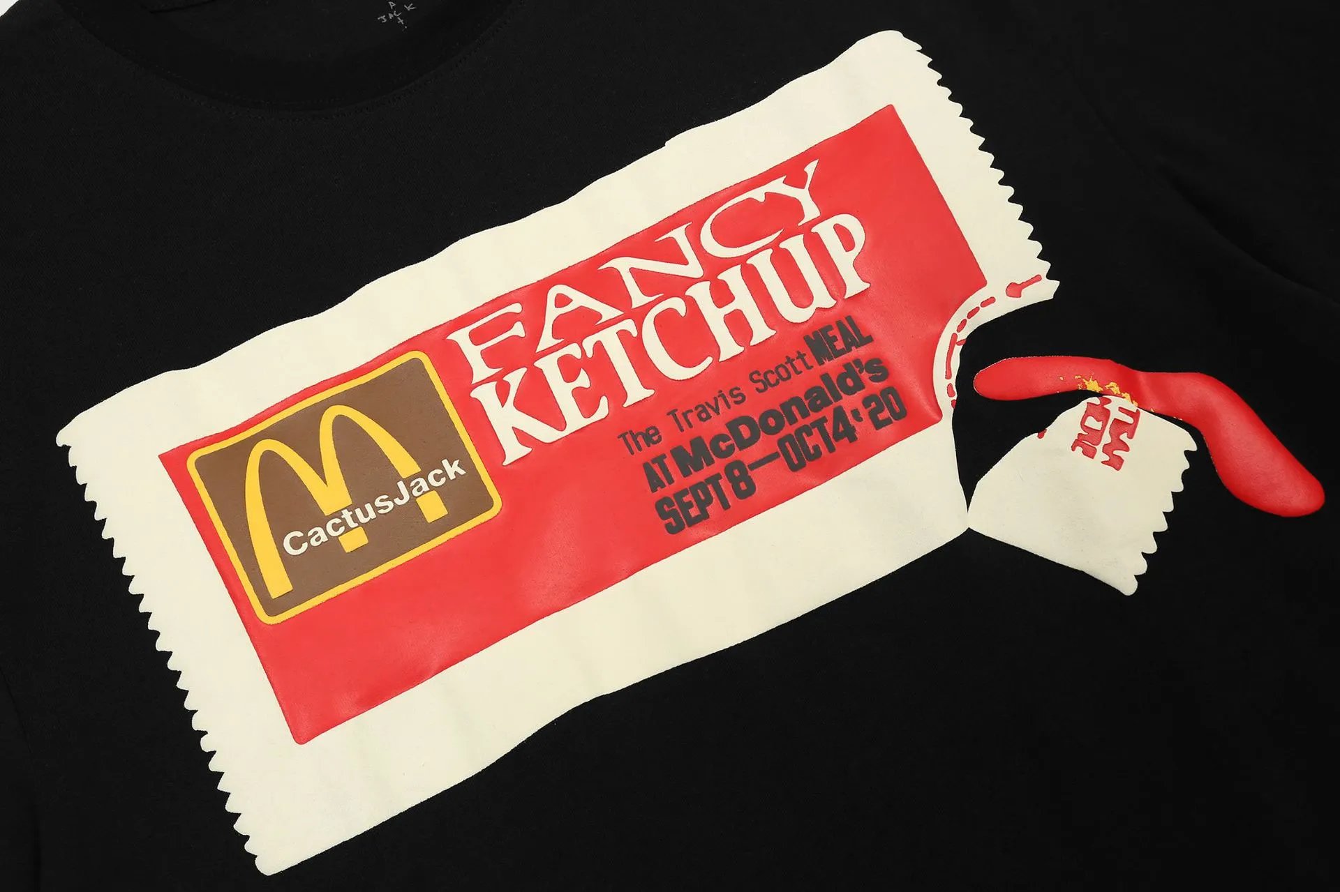 Street Style Ketchup Print Cotton T-Shirt Ebony Black - Gallery Image 7 - Detailed View