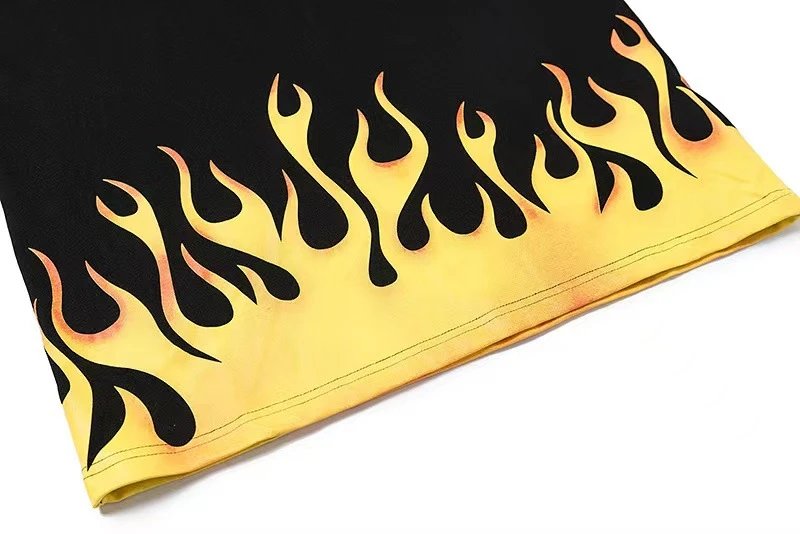 Unisex Flame Print Cotton Tee Ivory/Onyx - Gallery Image 9 - Detailed View