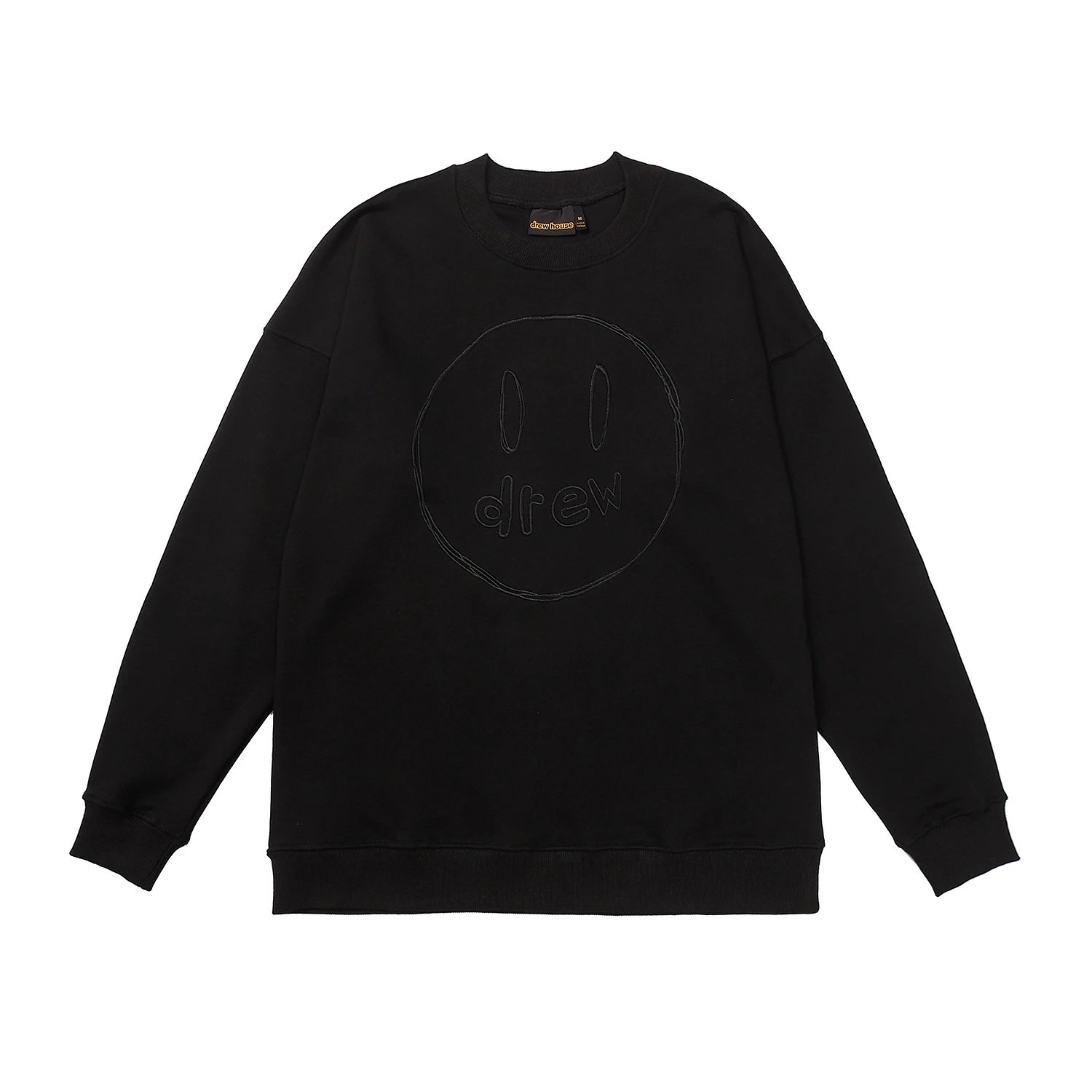 Streetwear Embroidered Smiley Fleece Hoodie Jet Black - Drew(Drew House) - Cnfans - $32.90