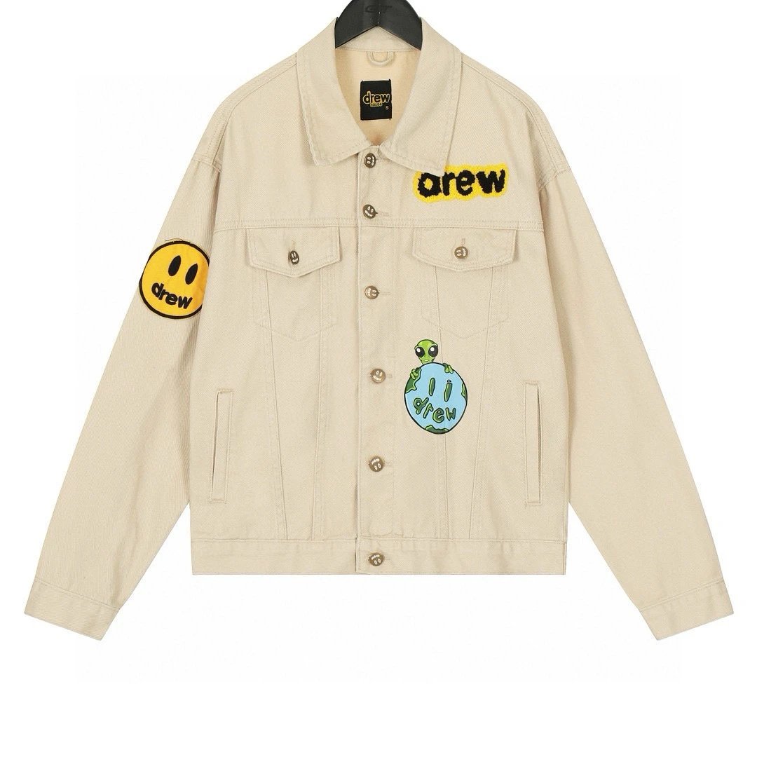 Street Art Alien Denim Jacket Sand Beige - Gallery Image 2 - Detailed View