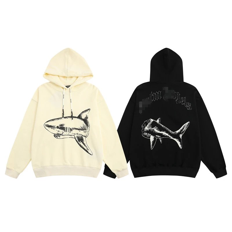Street Shark Cotton Hoodie Unisex Top Ivory - Gallery Image 2 - Detailed View