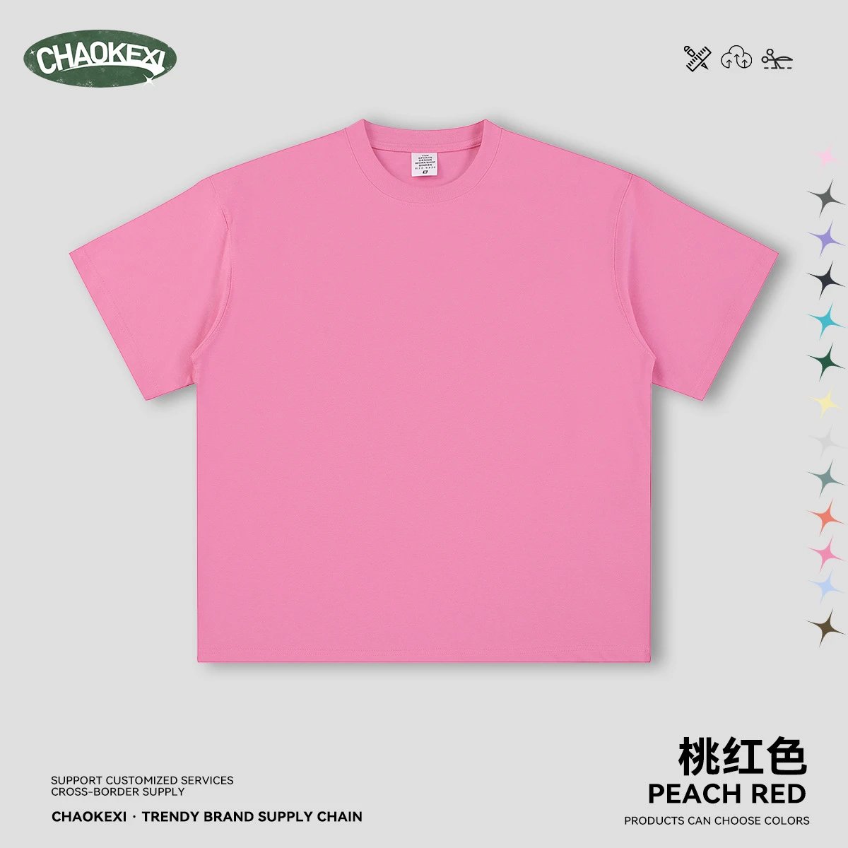 Men's Cotton Short Sleeve Tee Casual Style Peach Red - CHAOKEXI - Cnfans - $15.08