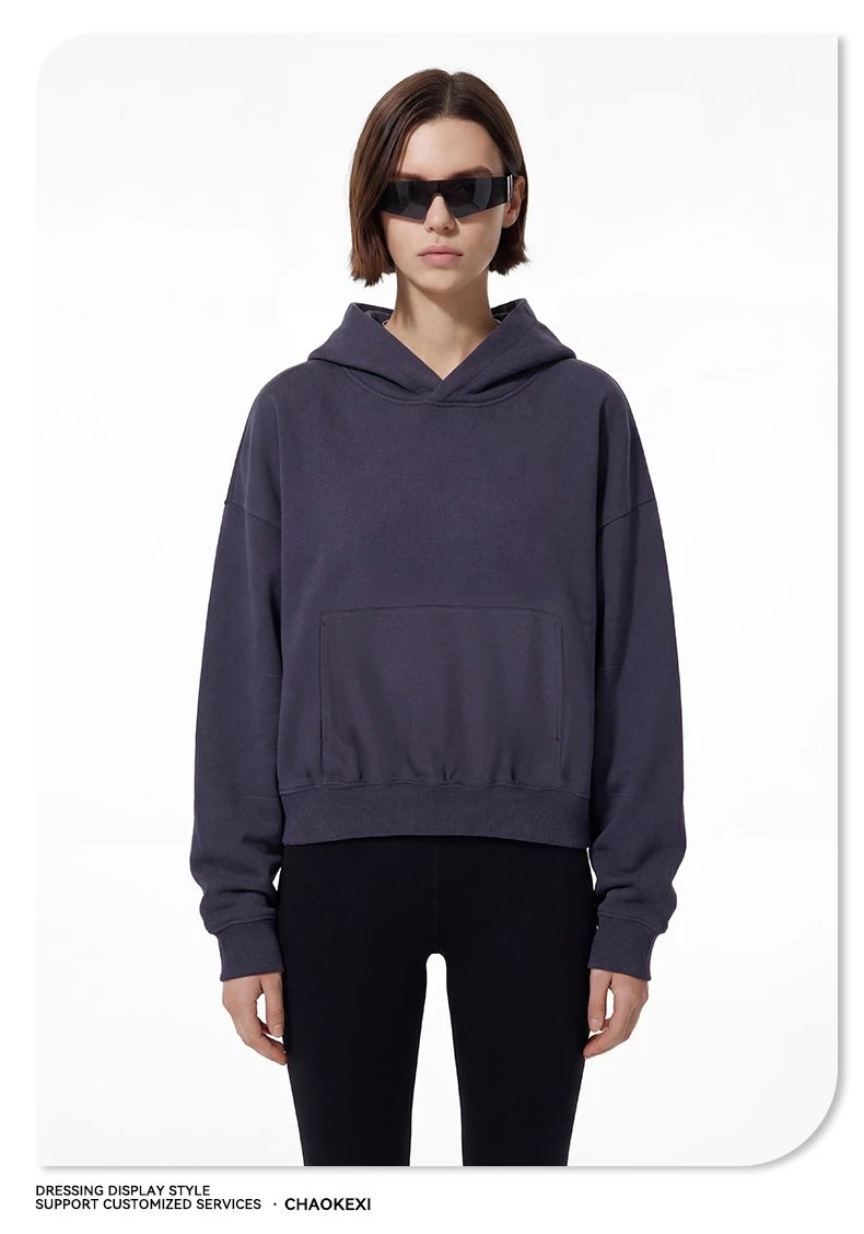 Heavyweight 330g Fleece Pullover Hoodie Streetwear Men Aubergine - Gallery Image 9 - Detailed View