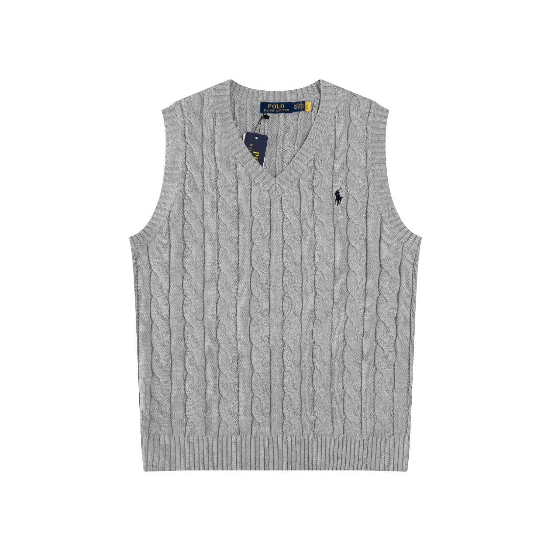 Cable Knit V-Neck Vest Sleeveless Top, Slate Gray - Ralph Lauren - Cnfans - $29.68