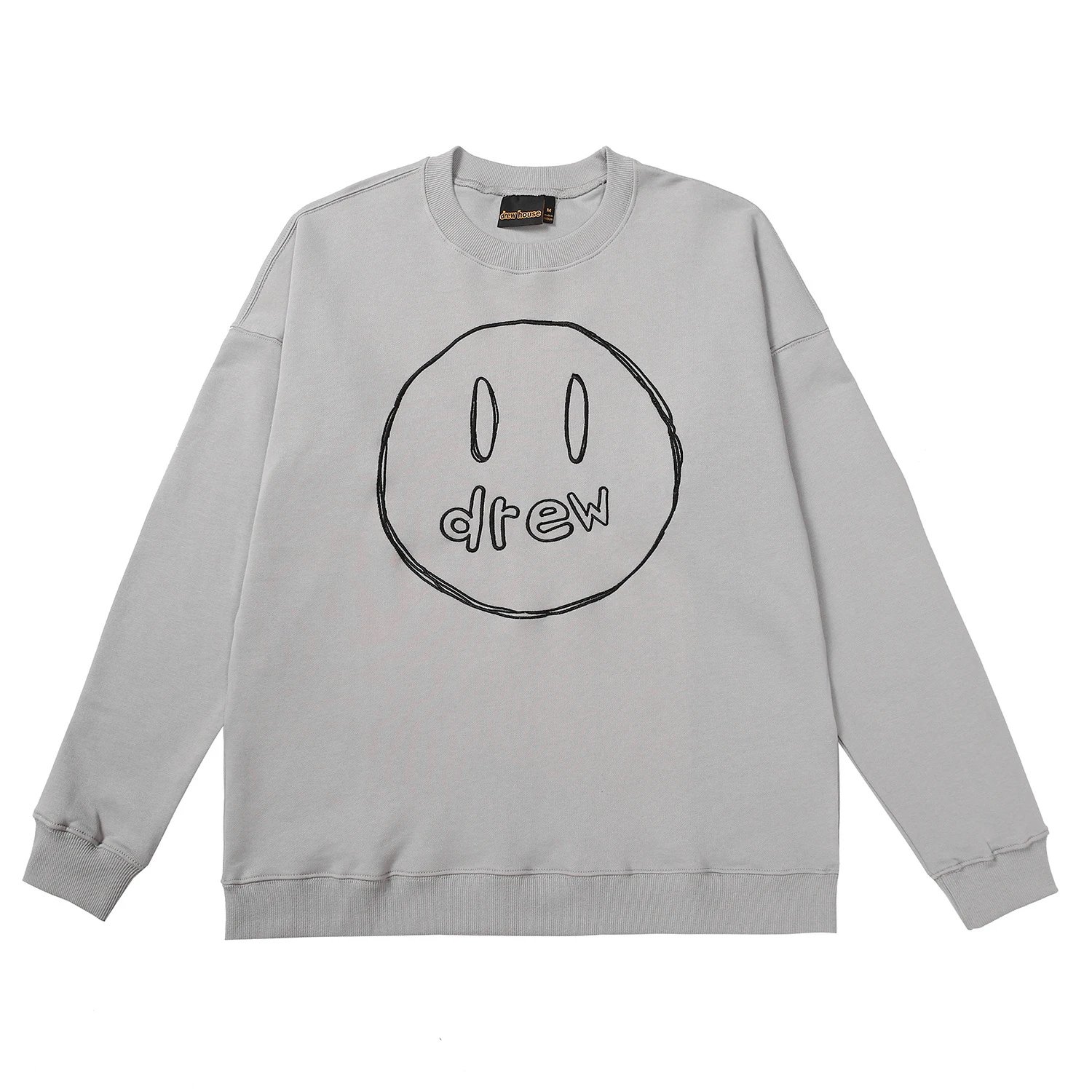 Street Style Smiley Embroidered Sweatshirt Ash Grey - Drew(Drew House) - Cnfans - $32.90