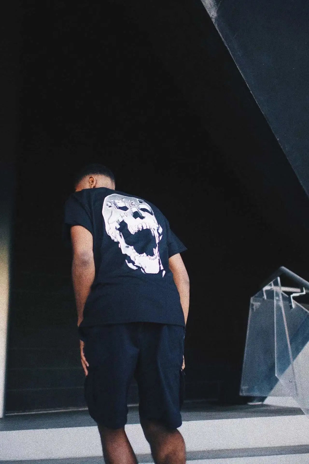 Gothic Skull Graphic Loose Cotton Tee Jet Black - Gallery Image 14 - Detailed View