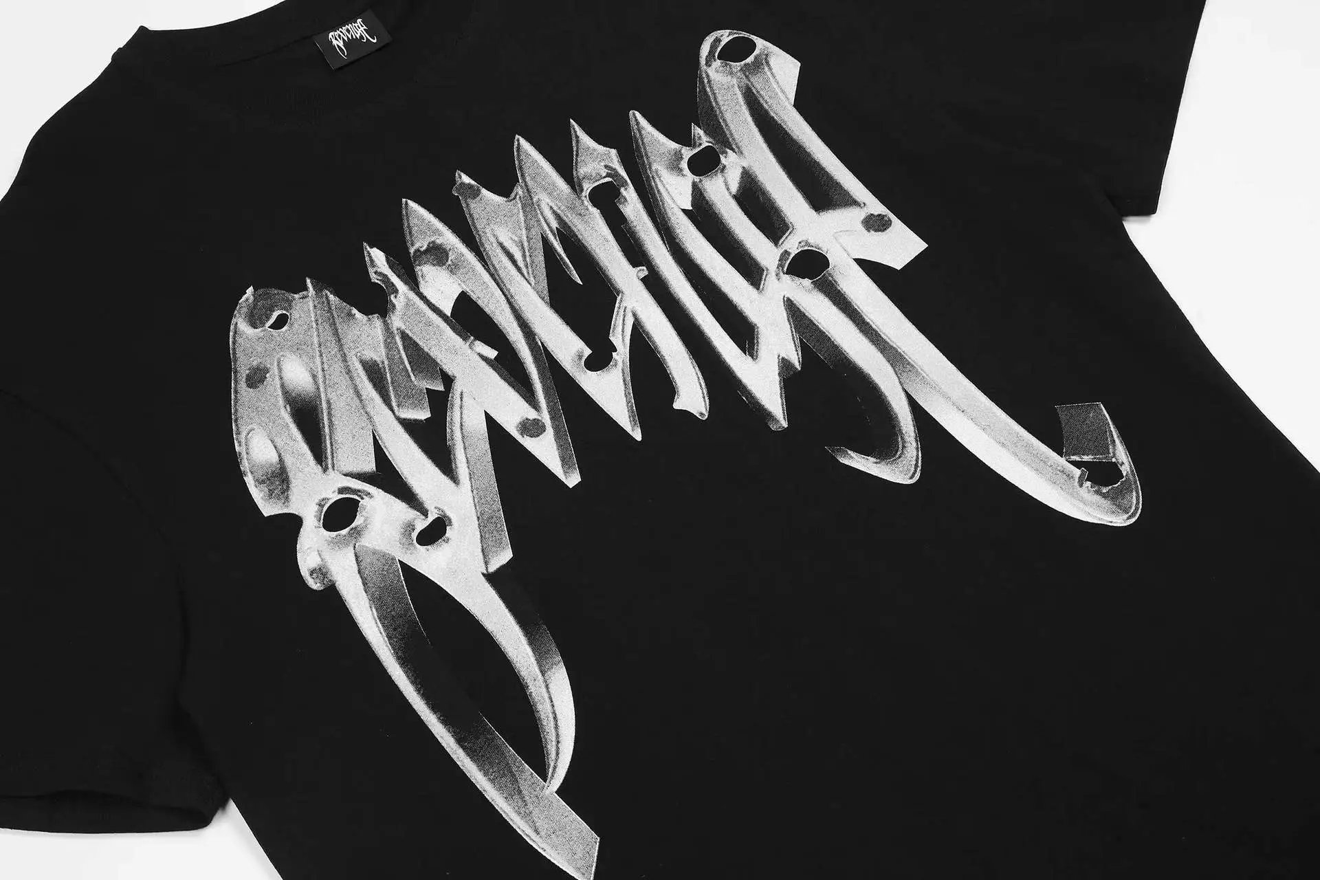 Gothic Skull Graphic Loose Cotton Tee Jet Black - Gallery Image 7 - Detailed View