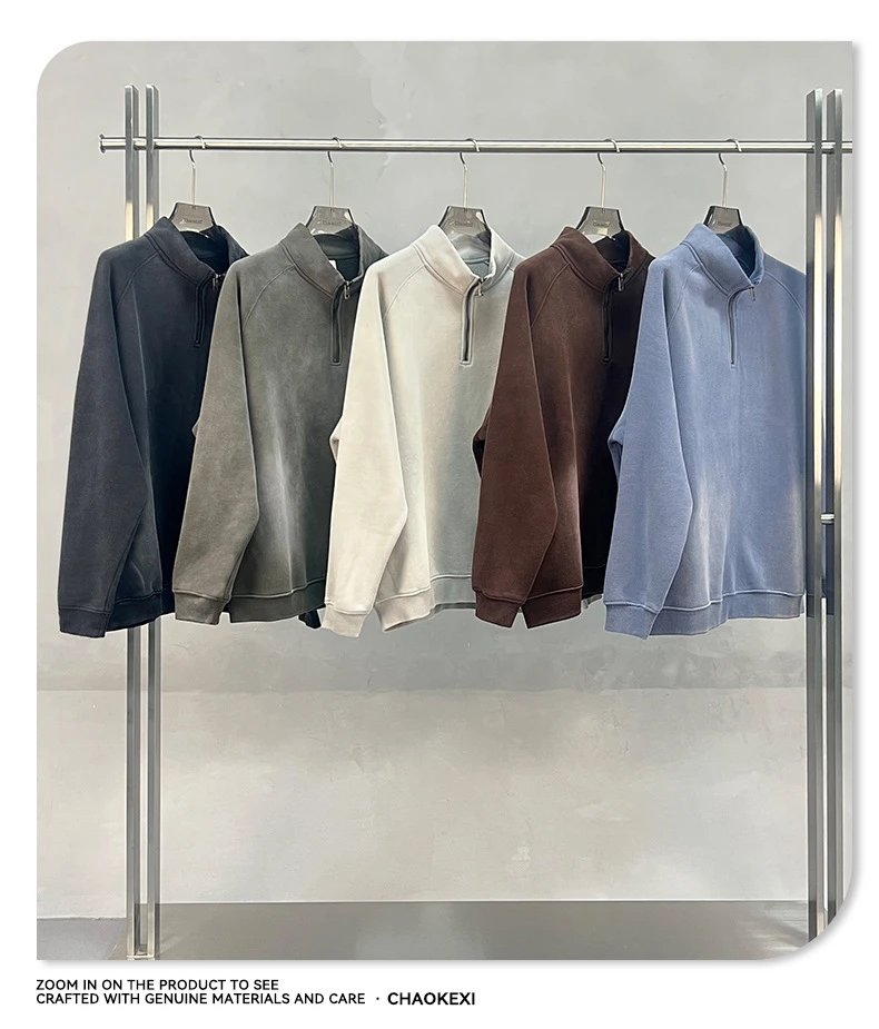 Retro 420g Heavyweight Half Zip Fleece Hoodie Unisex Slate - Gallery Image 10 - Detailed View