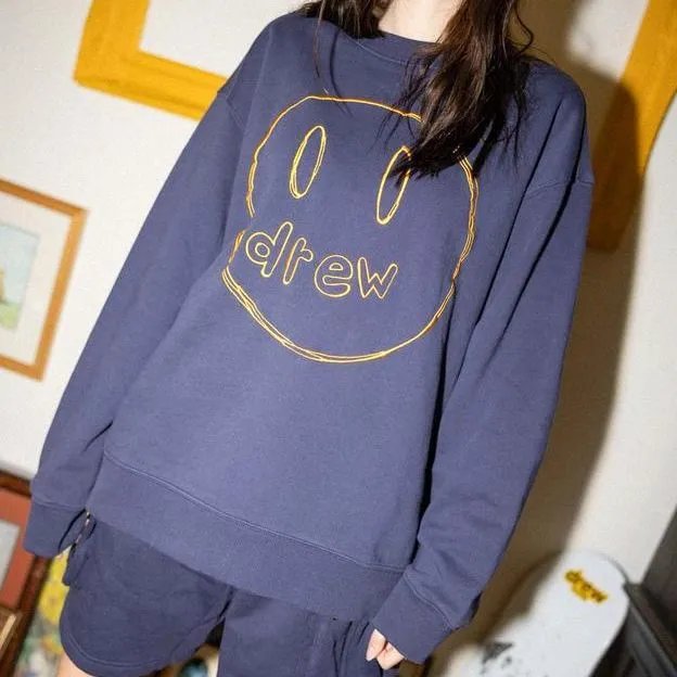 Street Style Smiley Embroidered Sweatshirt Mocha Brown - Gallery Image 9 - Detailed View