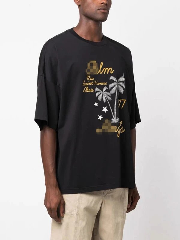 Streetwear Cotton Palm Tree Graphic Tee Black - Gallery Image 10 - Detailed View