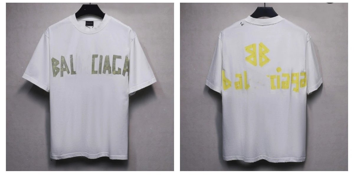 Unisex Distressed Graphic Tee Casual Cotton Top - Ecru - Balenciaga - Cnfans - $31.61