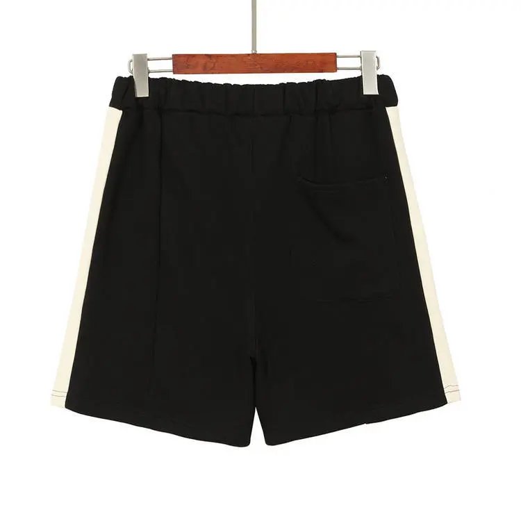 Unisex Cotton Drawstring Casual Shorts Ivory Black - Gallery Image 3 - Detailed View