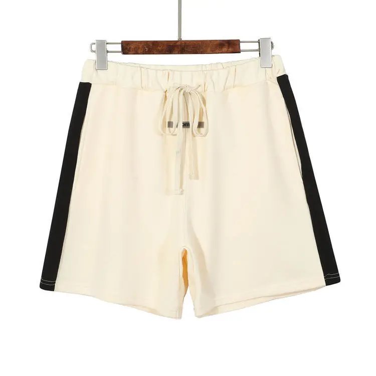 Unisex Cotton Drawstring Casual Shorts Ivory Black - Gallery Image 5 - Detailed View