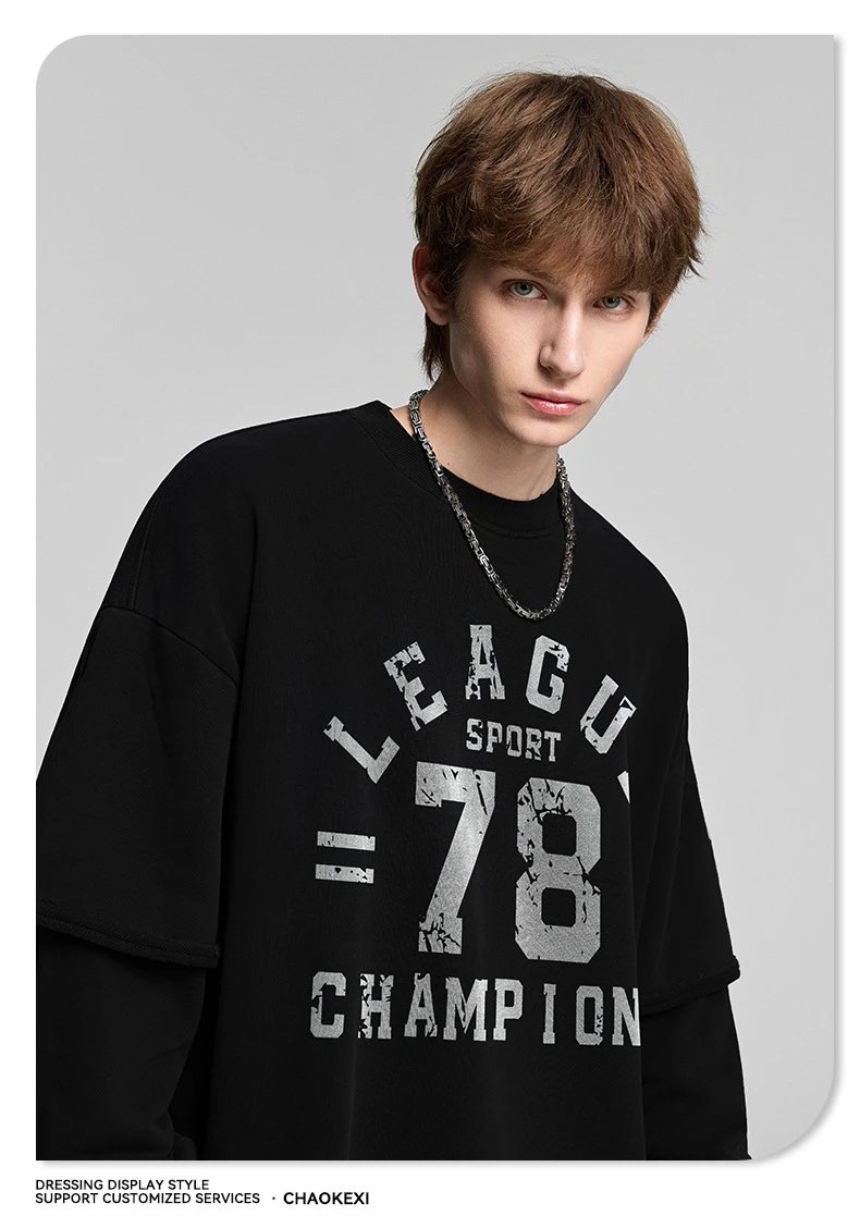 Retro Cotton Pullover Sweatshirt Unisex Onyx - Gallery Image 3 - Detailed View