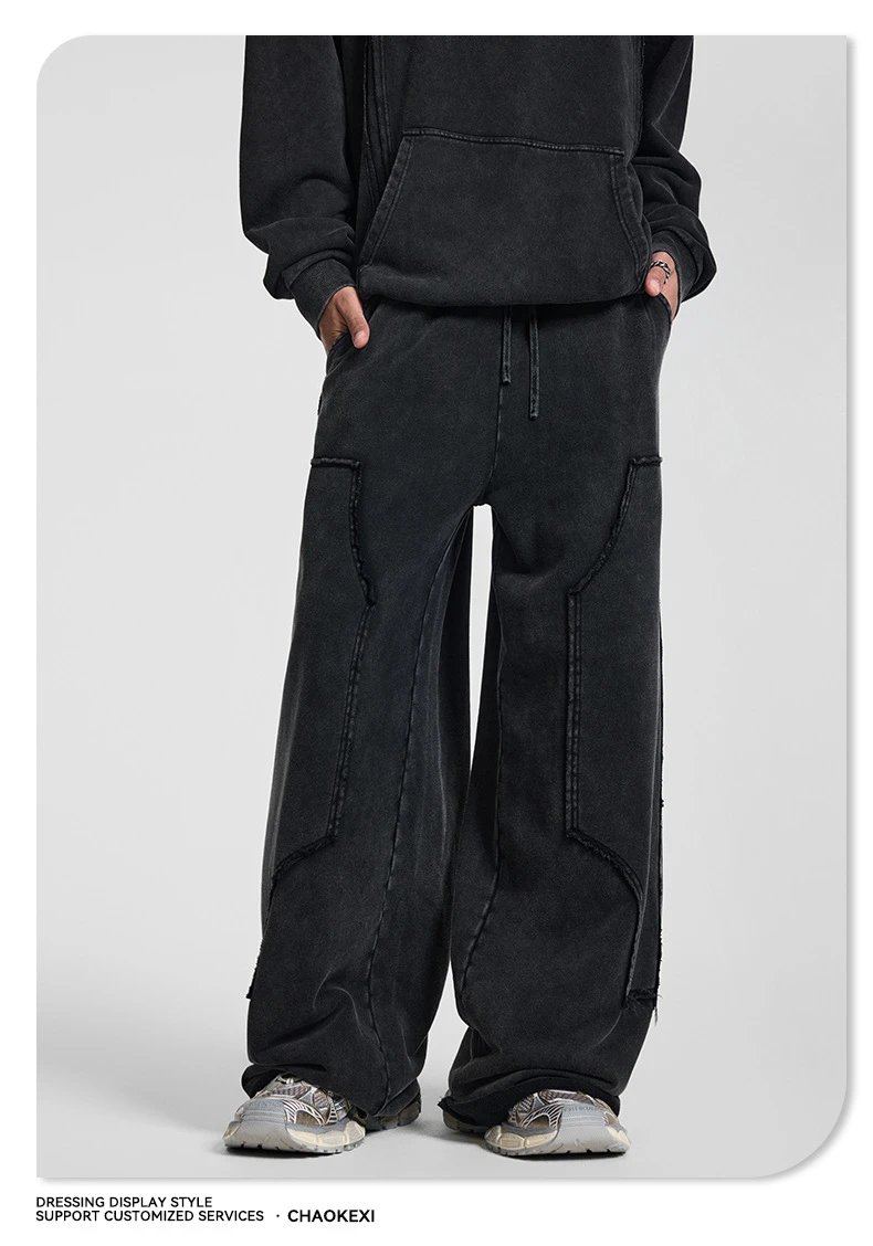 Men's Autumn Loose Fit Casual Pants Washed Black - Gallery Image 5 - Detailed View