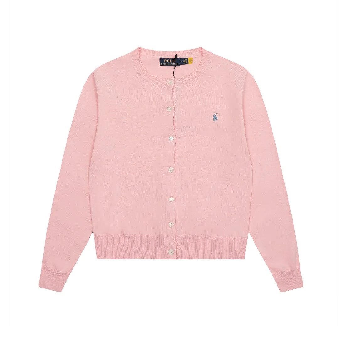 Women's Classic Lightweight Knit Crew Neck Cardigan, Blush Pink - Ralph Lauren - Cnfans - $32.26