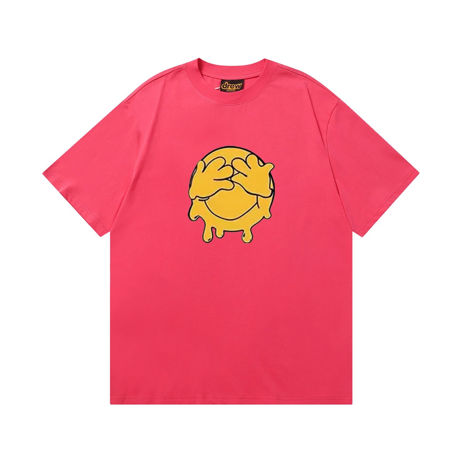 Street Style Cartoon Smile Graphic Tee Rose Pink - Drew(Drew House) - Cnfans - $20.65