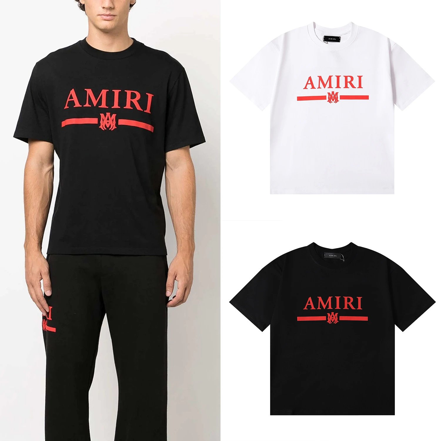 Amiri Logo Print T-Shirt Black White - Gallery Image 6 - Detailed View