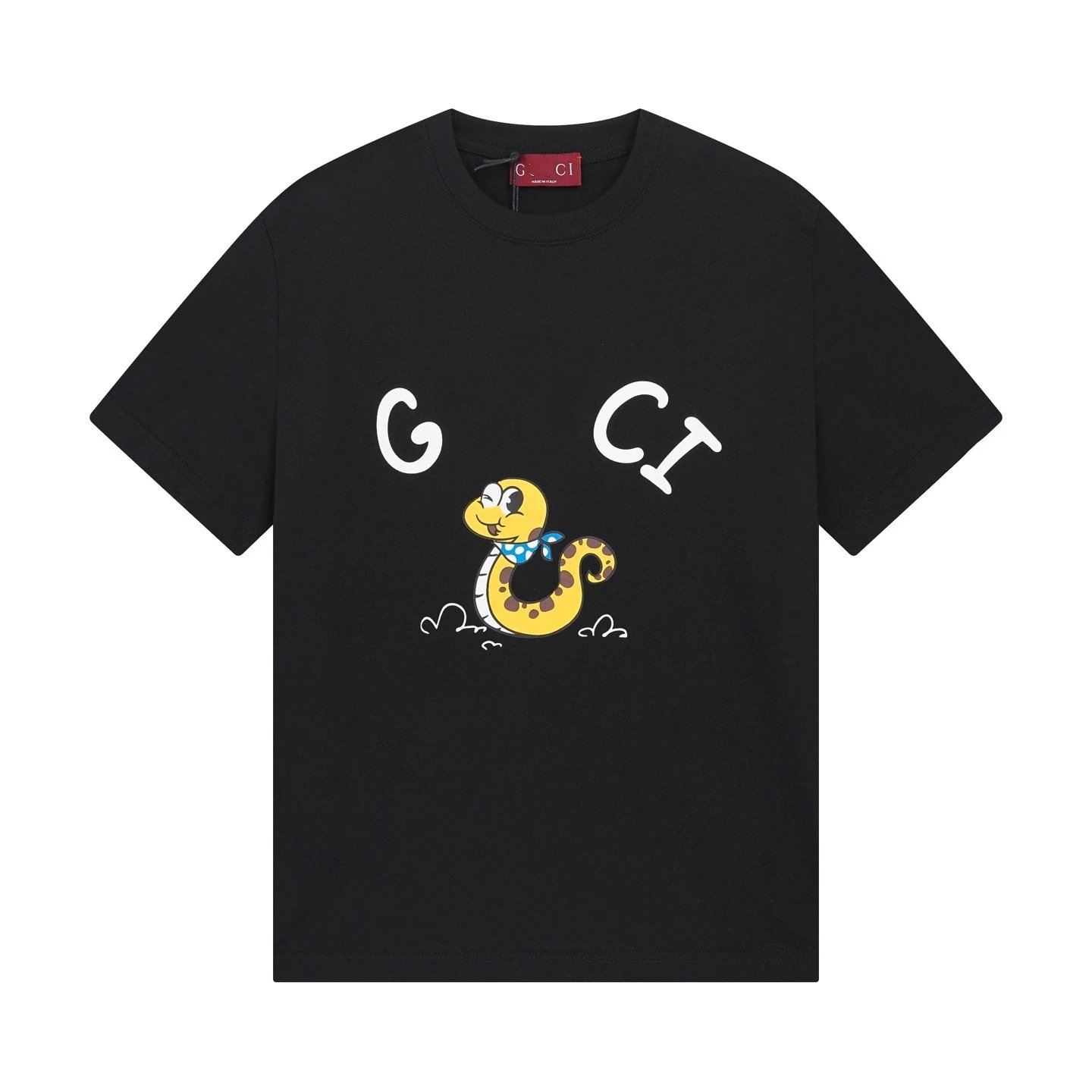 Unisex Cotton Short Sleeve Snake Graphic Tee, Onyx Black - Gucci - Cnfans - $21.94