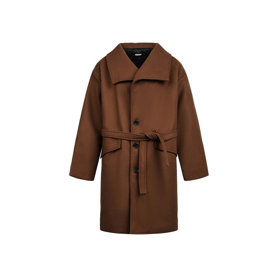 Unisex Retro Wool Blend Winter Overcoat, Cognac Brown - High Quality Product Image - Cnfans