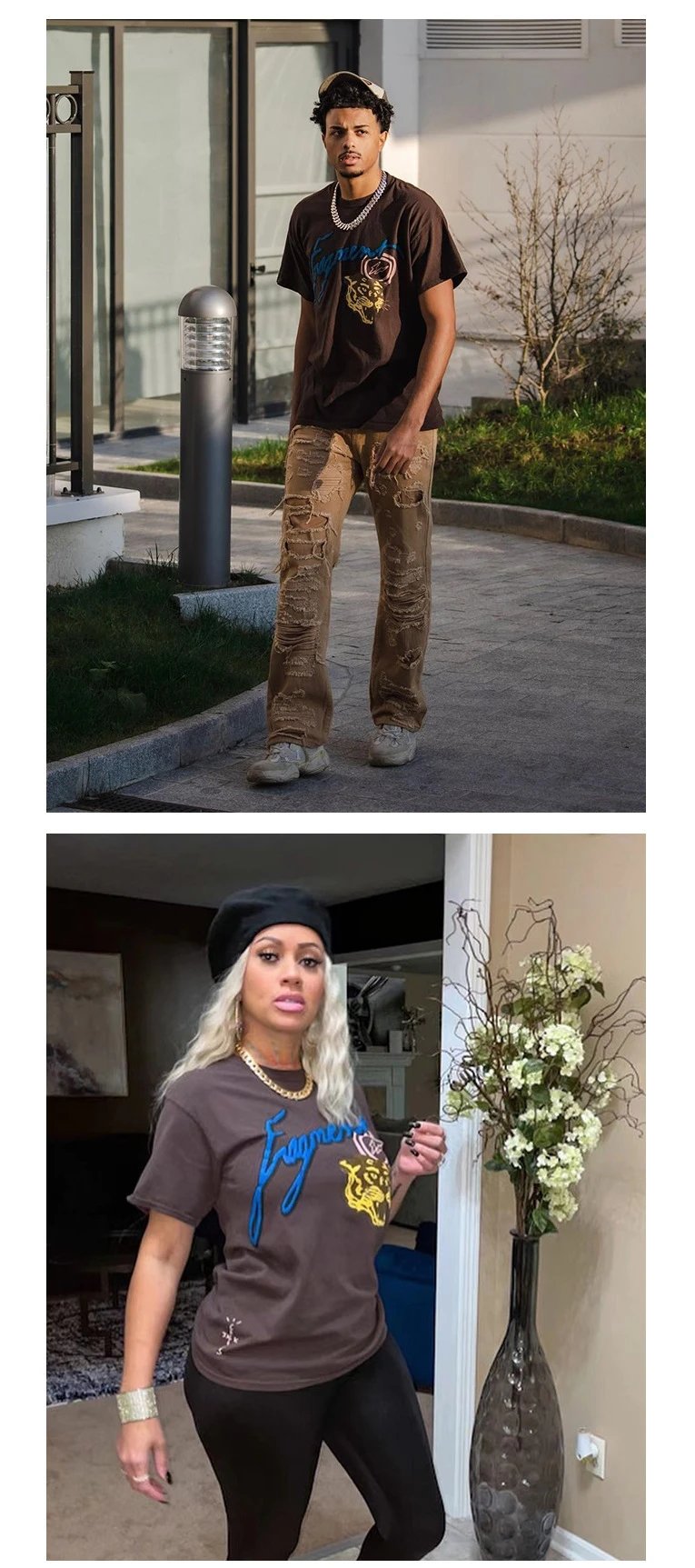 Streetwear Cotton Tiger Head Tee Cocoa Brown - Gallery Image 6 - Detailed View