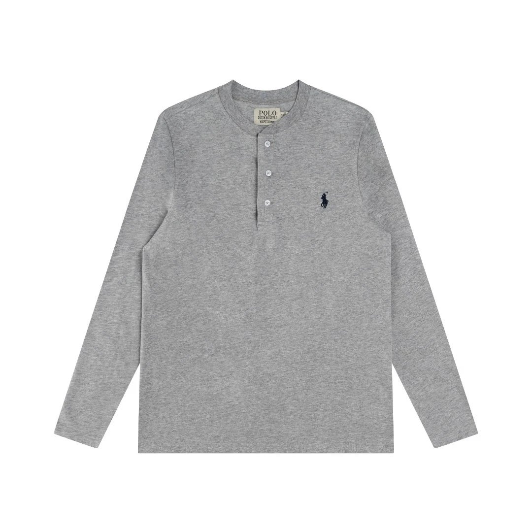 Cotton Henley Long Sleeve T-Shirt, Snow White - Gallery Image 2 - Detailed View