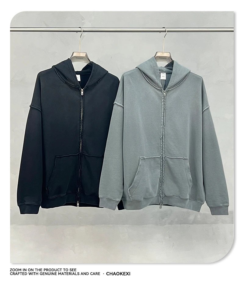 Casual Ripped Zip Hoodie Set Autumn Winter, Slate - Gallery Image 10 - Detailed View