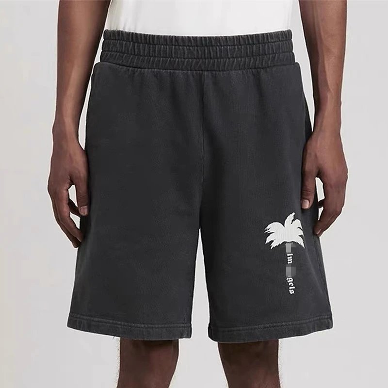 Streetwear Palm Tree Print Casual Shorts Unisex Black - Gallery Image 9 - Detailed View