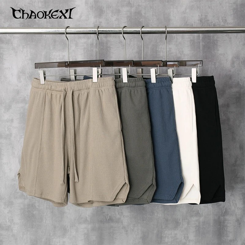 Men's Waffle Knit Shorts Street Casual Onyx - Gallery Image 2 - Detailed View