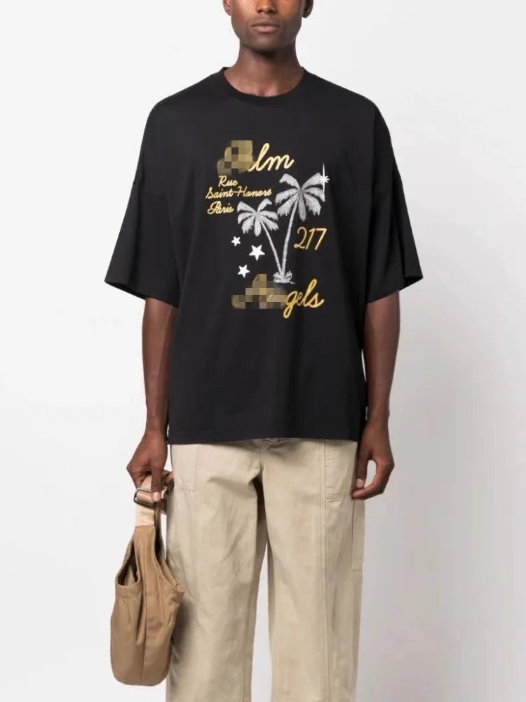 Streetwear Cotton Palm Tree Graphic Tee Black - Gallery Image 9 - Detailed View