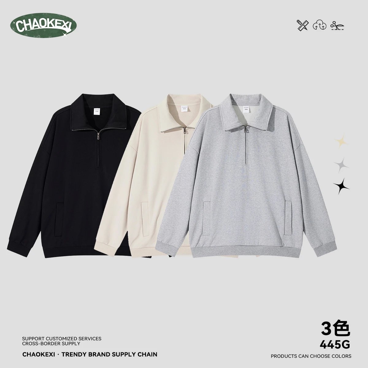 Men Retro Half Zip Pullover Sweatshirt Winter Jet Black - Gallery Image 1 - Detailed View