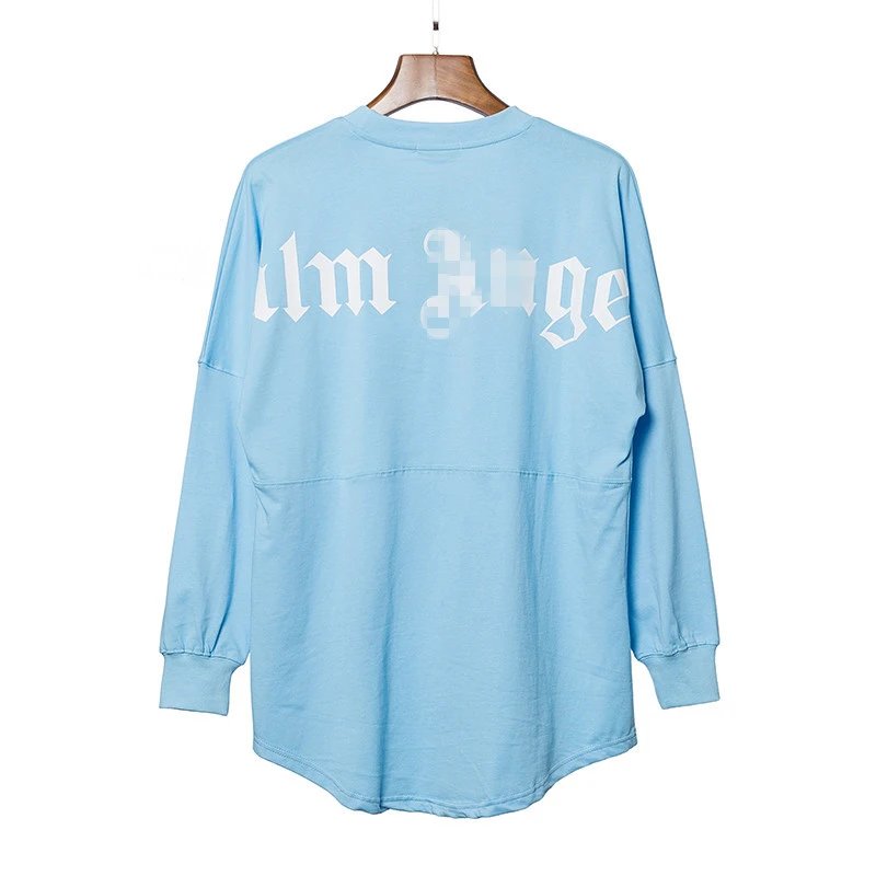 Casual Cotton Long Sleeve Tee Unisex Sky Blue - Palm Angels - Cnfans - $26.13