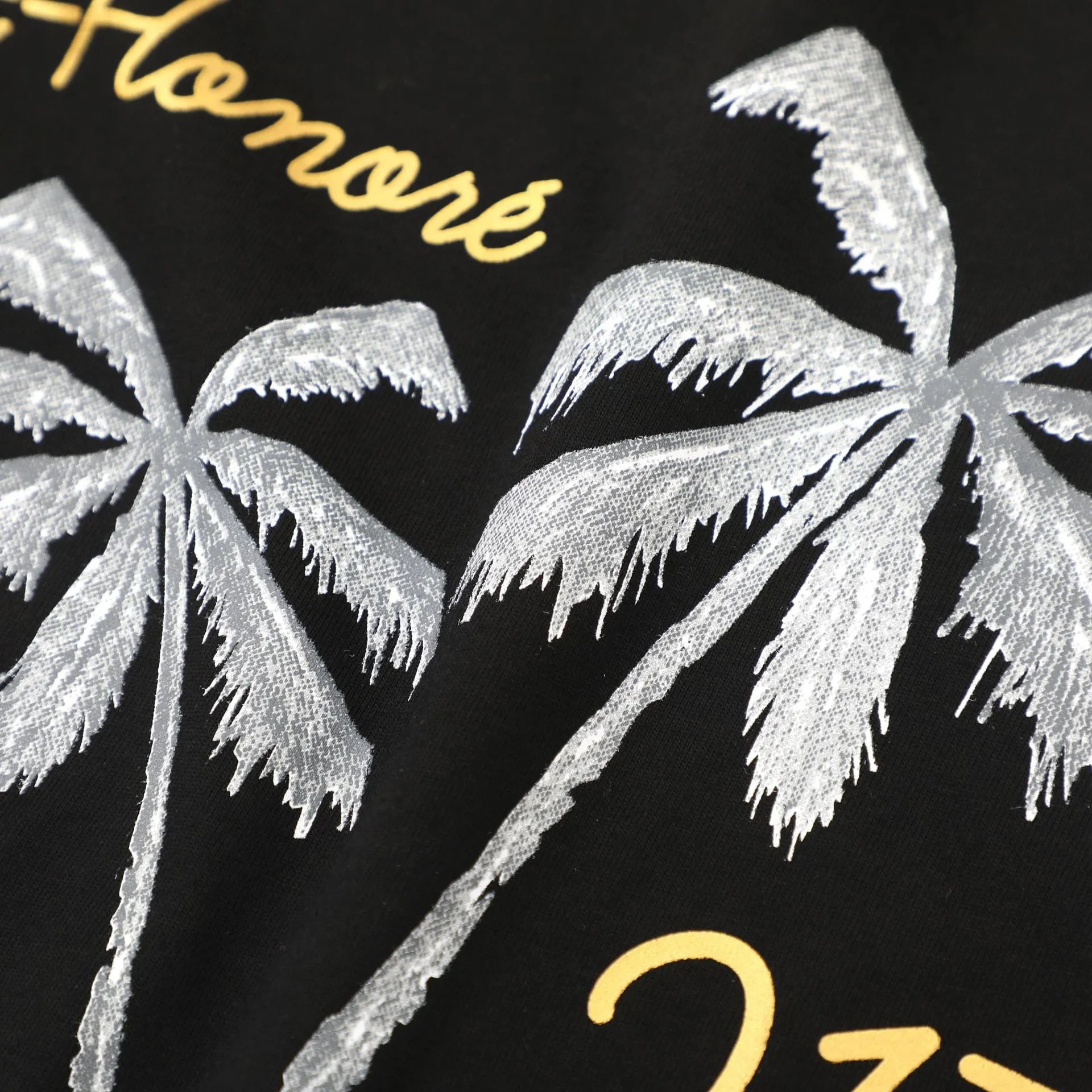 Streetwear Cotton Palm Tree Graphic Tee Black - Gallery Image 6 - Detailed View